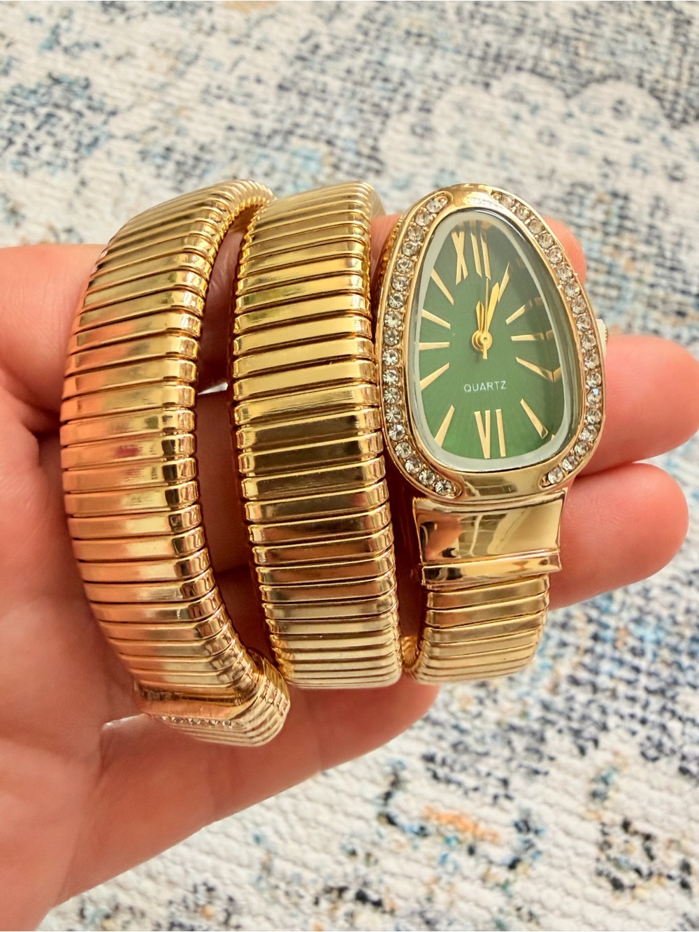 Serpenti Snake Gold-Tone Green Dial Wrap Watch Snake Watch - Picture 8 of 8